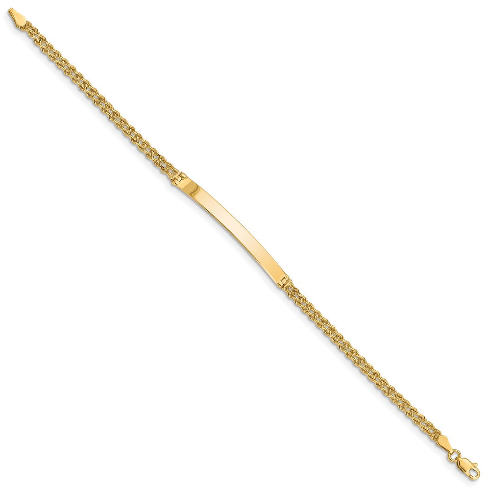 14k Polished Solid Chain/Solid Plate Two-Strand Rope 41x5mm Plate 7 inch ID Bracelet