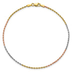 14K Tri-colored 1.5mm Diamond-cut Rope with Lobster Clasp Chain