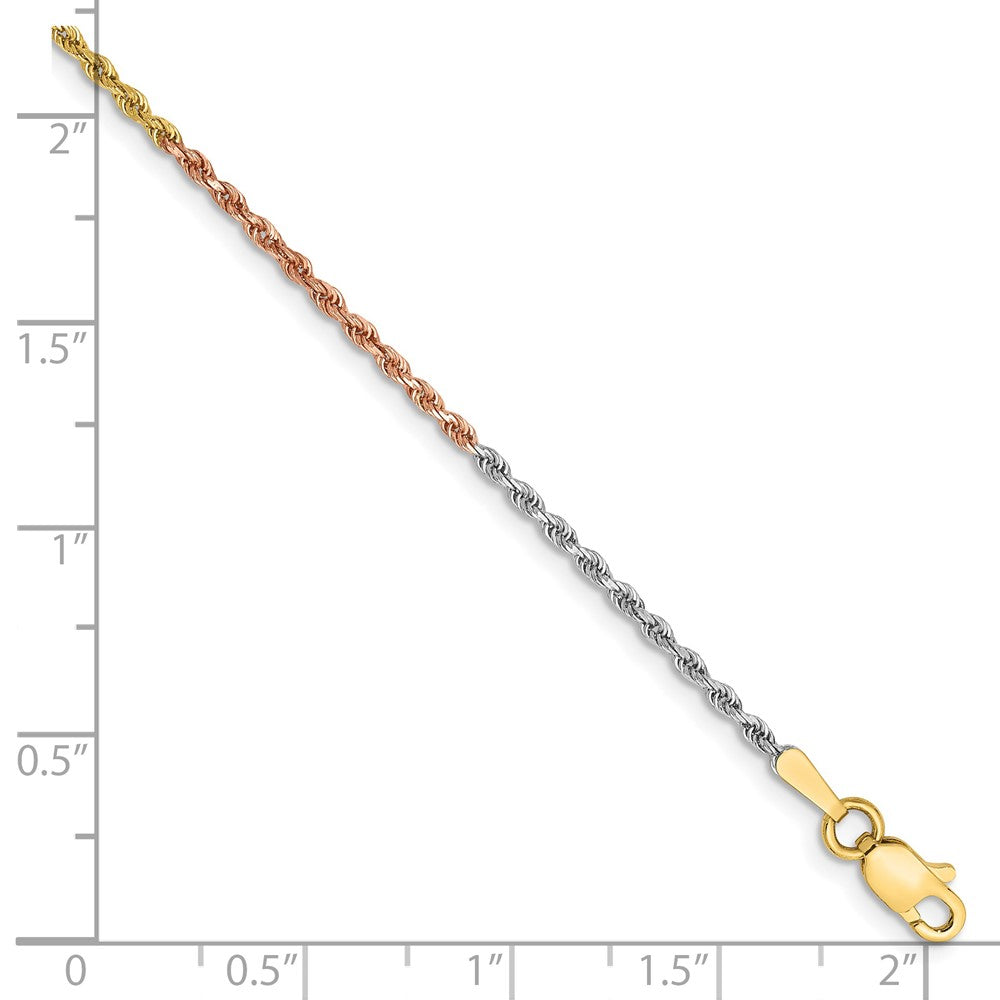 14K Tri-colored 1.5mm Diamond-cut Rope with Lobster Clasp Chain