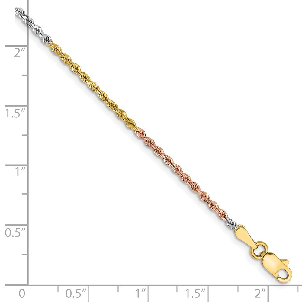 14K Tri-colored 1.75mm Diamond-cut Rope with Lobster Clasp Chain