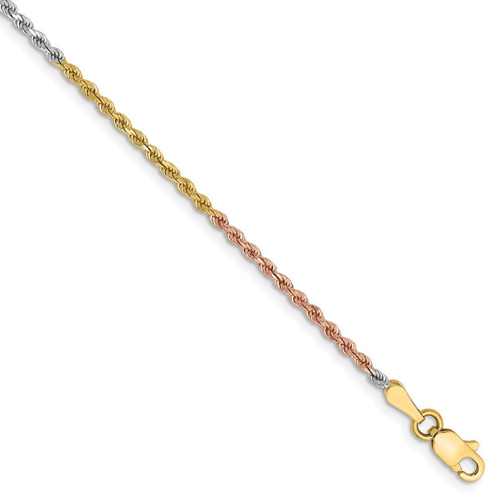 14K Tri-colored 1.75mm Diamond-cut Rope with Lobster Clasp Chain