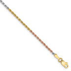 14K Tri-colored 1.75mm Diamond-cut Rope with Lobster Clasp Chain