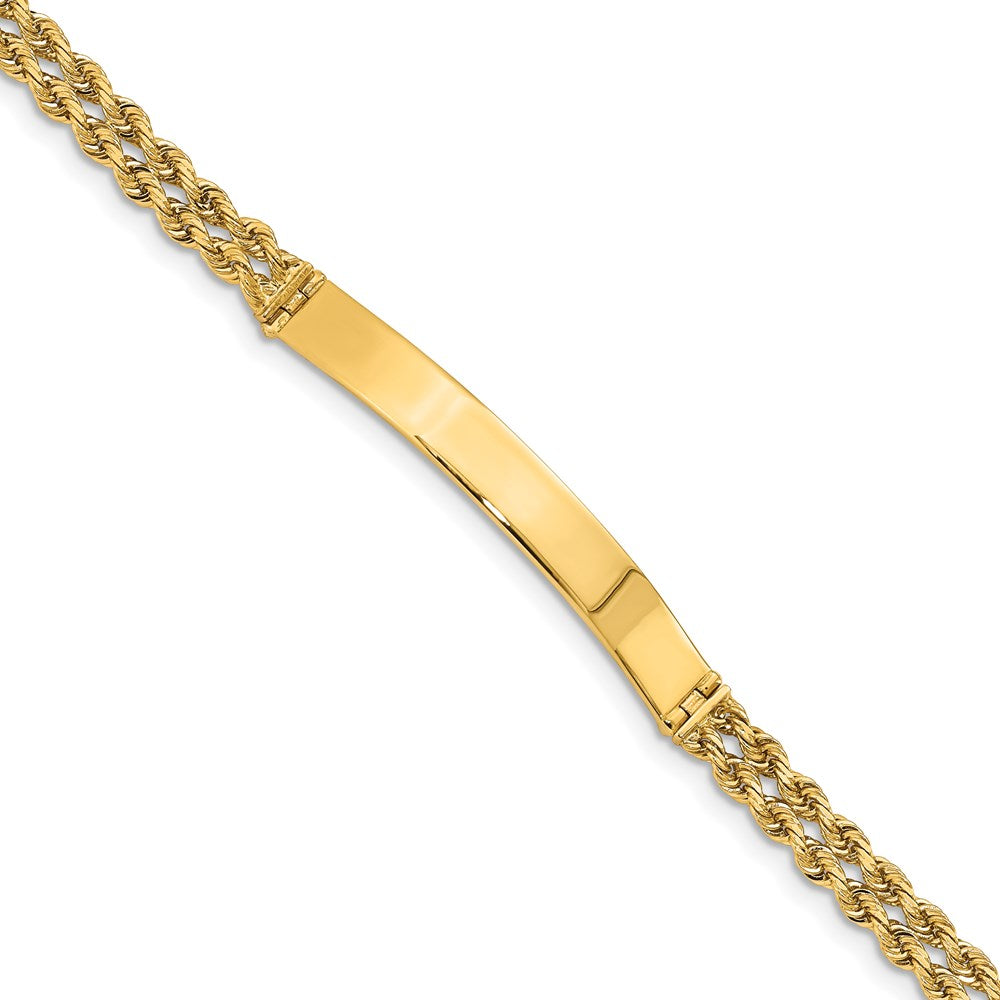 14k Polished Solid Chain/Solid Plate Two-Strand Rope 39.5x5mm Plate 8 inch ID Bracelet