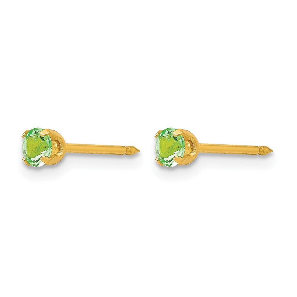 Inverness 14k 3mm August Green Crystal Birthstone Post Piercing Earrings