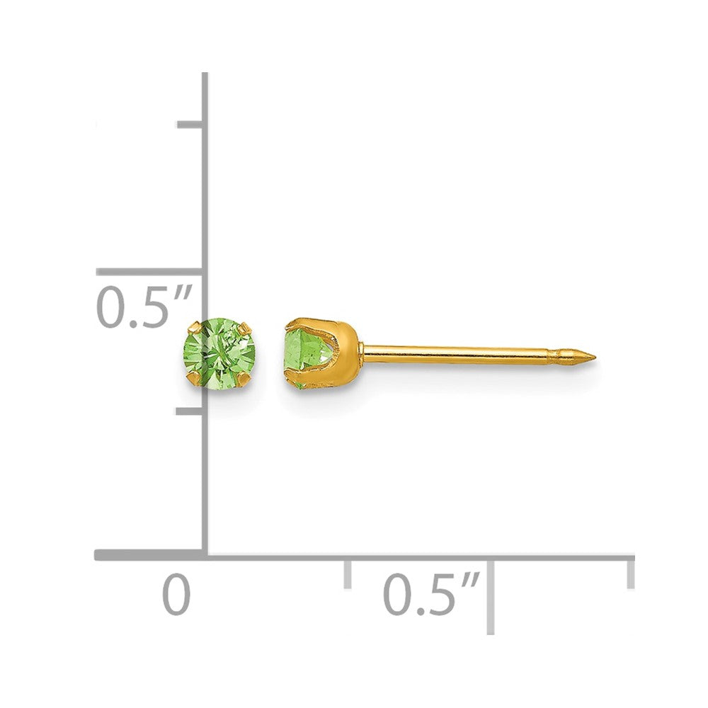 Inverness 14k 3mm August Green Crystal Birthstone Post Piercing Earrings