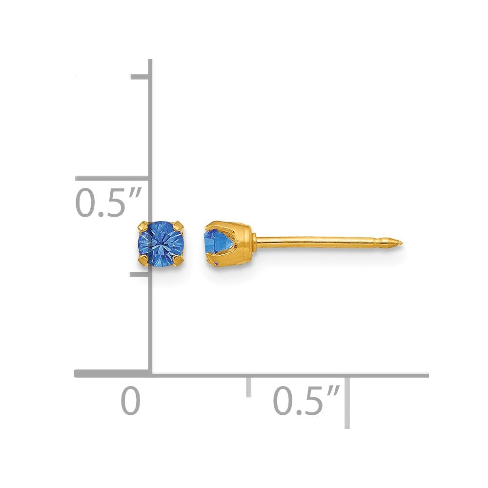 Inverness 14k 3mm September Blue Crystal Birthstone Post Piercing Earrings
