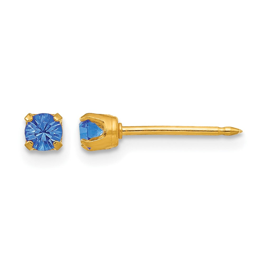 Inverness 14k 3mm September Blue Crystal Birthstone Post Piercing Earrings