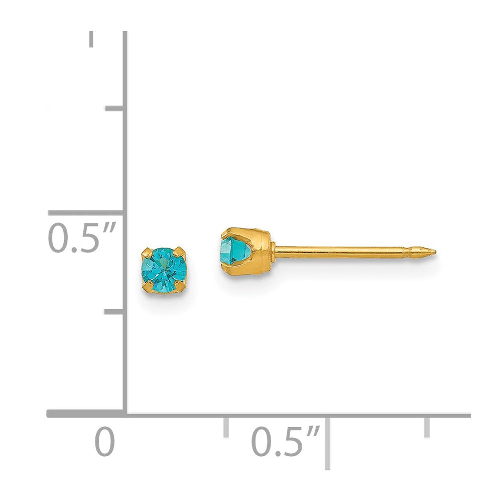 Inverness 14k 3mm December Blue Crystal Birthstone Post Piercing Earrings