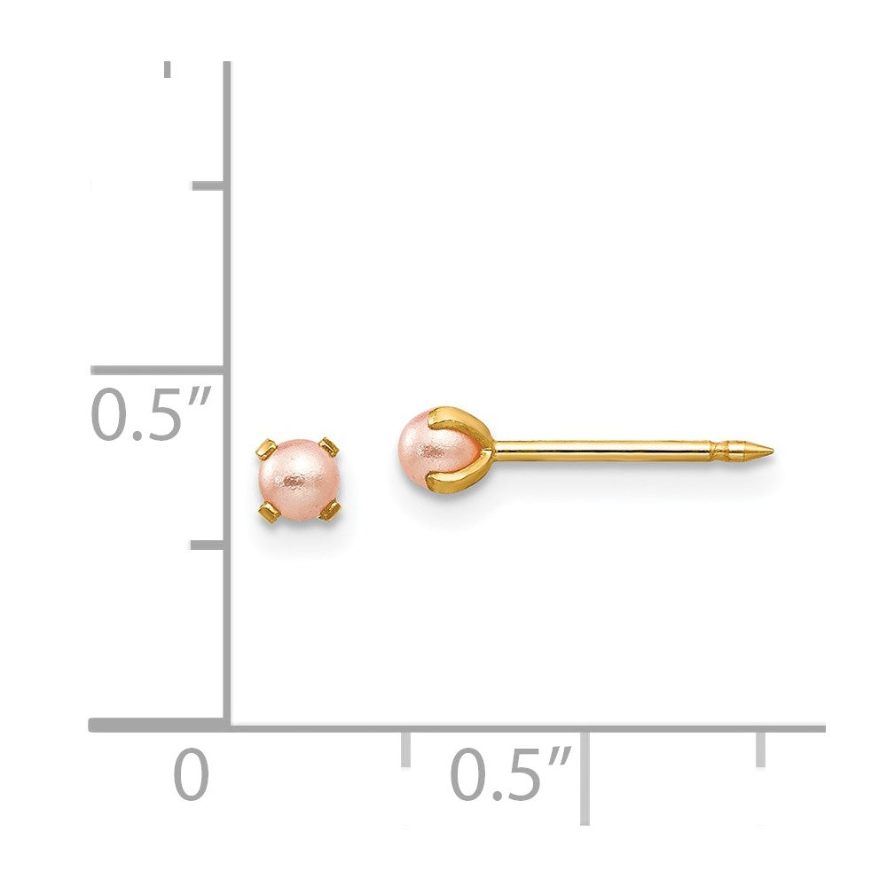 Inverness 14k 3mm Pink Simulated Pearl Post Piercing Earrings