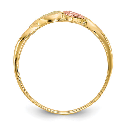 10k and 12k Tri-color Black Hills Gold Two Heart Leaves Ring