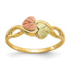 10k and 12k Tri-color Black Hills Gold Two Heart Leaves Ring