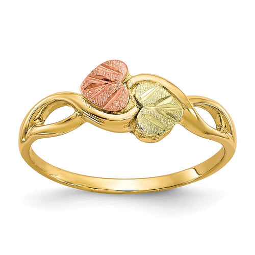 10k and 12k Tri-color Black Hills Gold Two Heart Leaves Ring