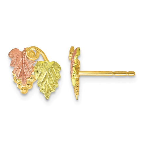 10k and 12k Tri-color Black Hills Gold Grapes and Leaves Post Earrings