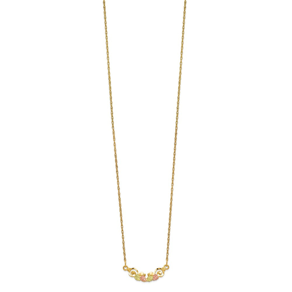 10k and 12k Tri-color Black Hills Gold Leaves Scroll Bar 14k Gold-filled Chain 19 inch Necklace
