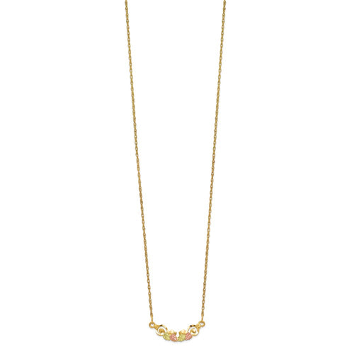 10k and 12k Tri-color Black Hills Gold Leaves Scroll Bar 14k Gold-filled Chain 19 inch Necklace