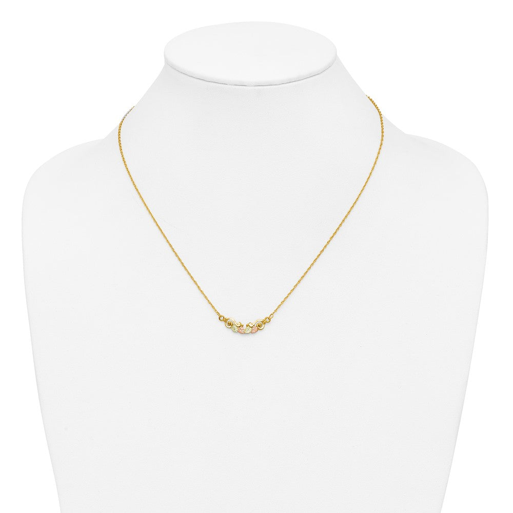 10k and 12k Tri-color Black Hills Gold Leaves Scroll Bar 14k Gold-filled Chain 19 inch Necklace