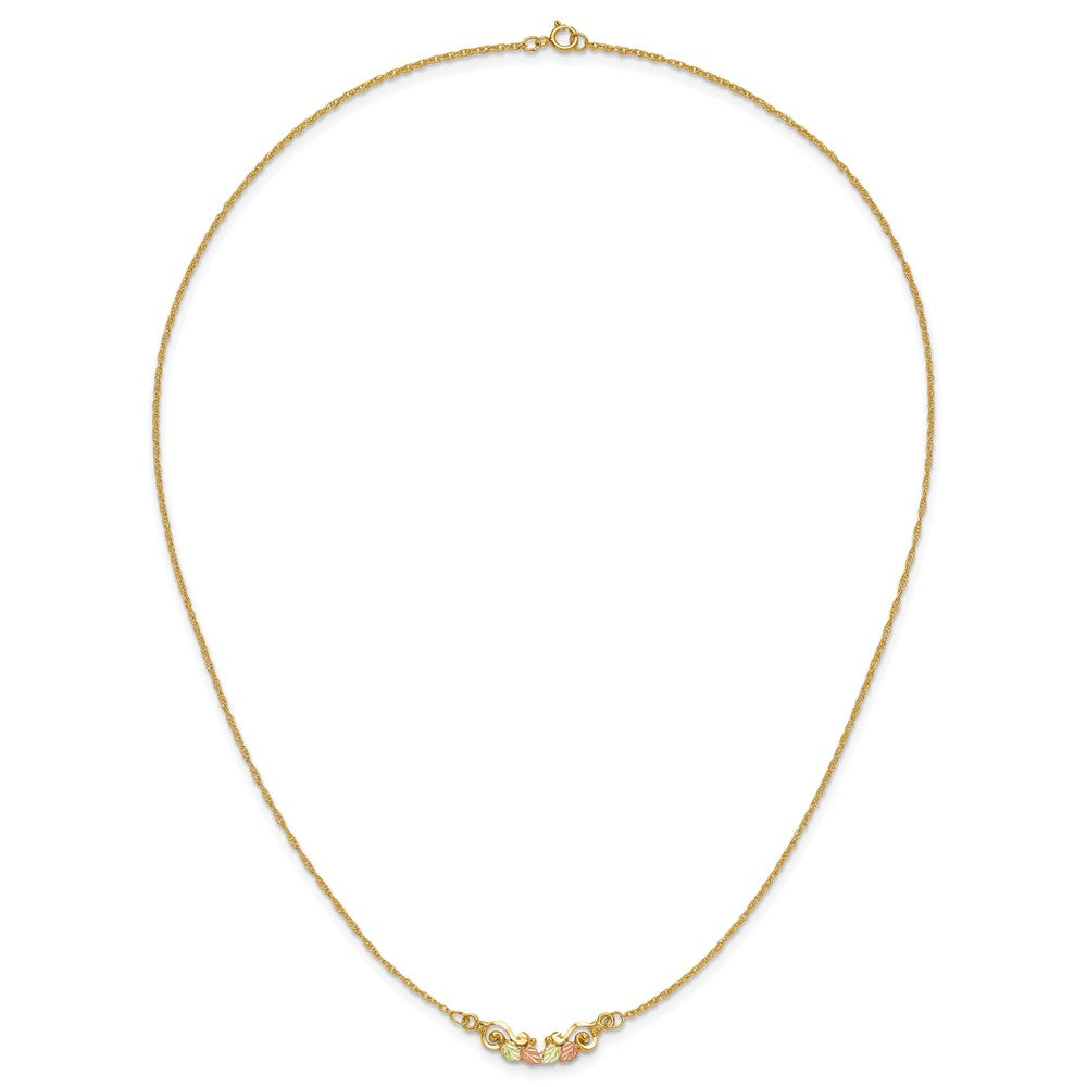 10k and 12k Tri-color Black Hills Gold Leaves Scroll Bar 14k Gold-filled Chain 19 inch Necklace