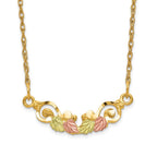10k and 12k Tri-color Black Hills Gold Leaves Scroll Bar 14k Gold-filled Chain 19 inch Necklace
