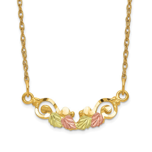 10k and 12k Tri-color Black Hills Gold Leaves Scroll Bar 14k Gold-filled Chain 19 inch Necklace