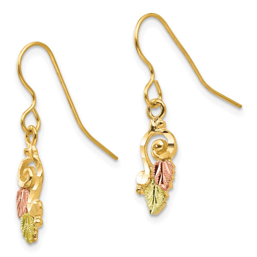 10k and 12k Tri-color Black Hills Gold Leaves Scroll Shepherd Hook Earrings