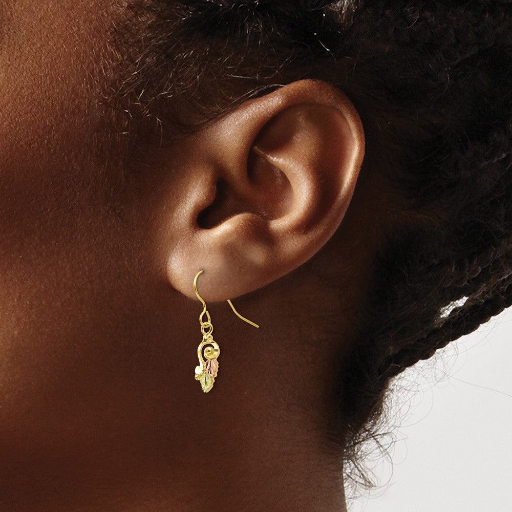 10k and 12k Tri-color Black Hills Gold Leaves Scroll Shepherd Hook Earrings