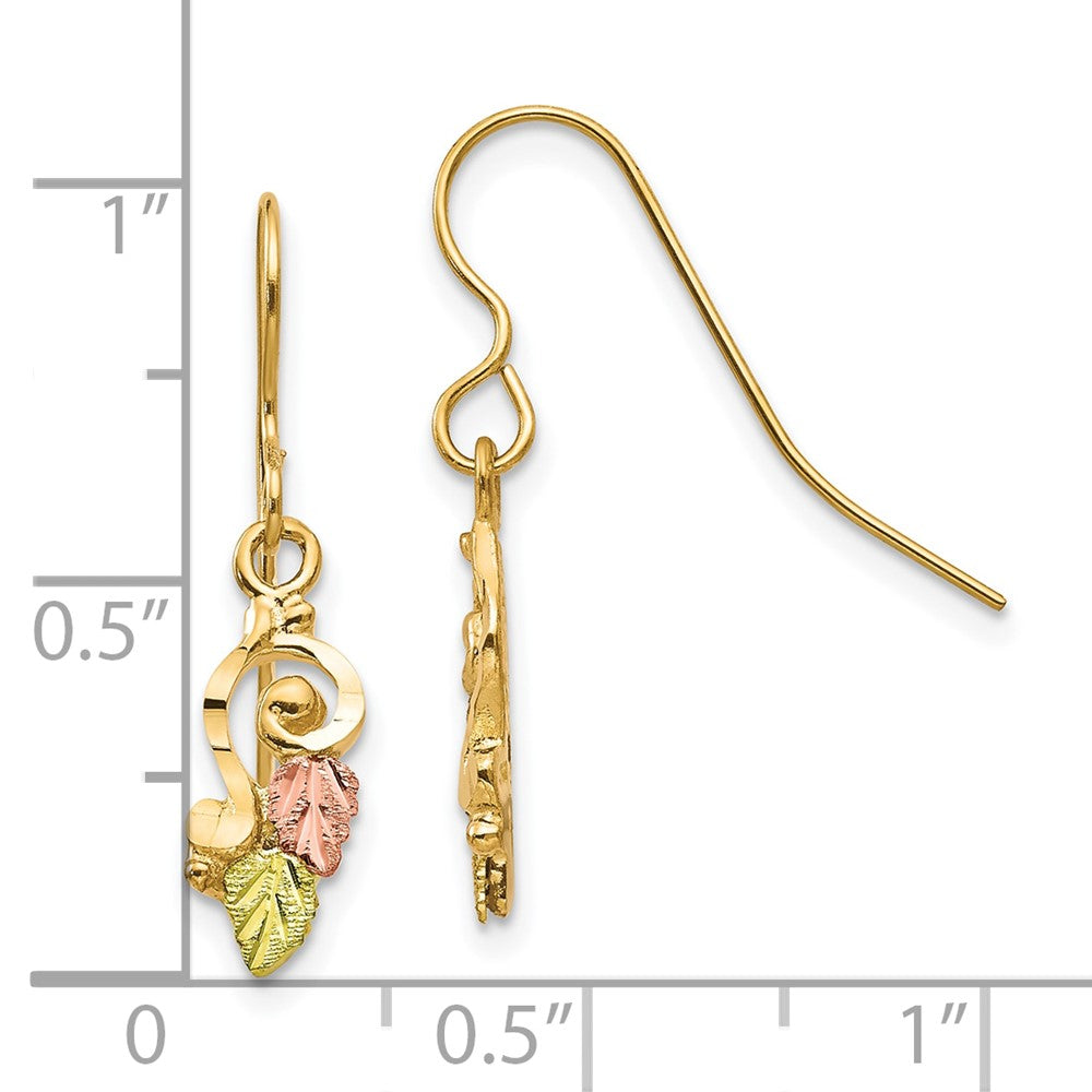 10k and 12k Tri-color Black Hills Gold Leaves Scroll Shepherd Hook Earrings