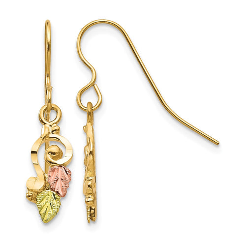 10k and 12k Tri-color Black Hills Gold Leaves Scroll Shepherd Hook Earrings