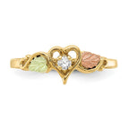 10k and 12k Tri-color Black Hills Gold 1/20 carat Diamond and Leaves Heart Ring