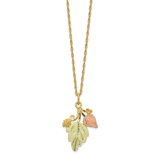 10k and 12k Tri-color Black Hills Gold Grapes and Leaves 14k Gold-filled Chain 18 inch Necklace