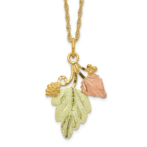 10k and 12k Tri-color Black Hills Gold Grapes and Leaves 14k Gold-filled Chain 18 inch Necklace