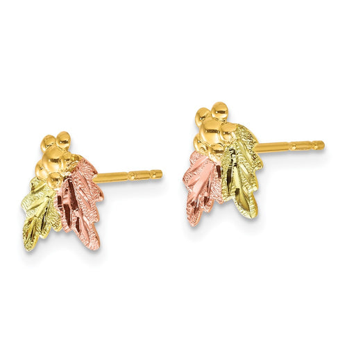 10k and 12k Tri-color Black Hills Gold Grapes and Leaves Post Earrings