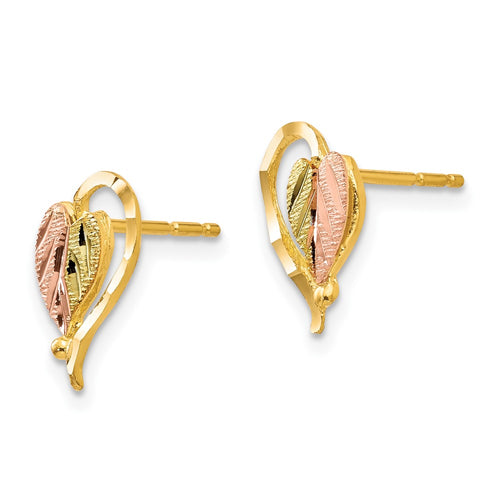 10k and 12k Tri-color Black Hills Gold Heart Leaf Post Earrings