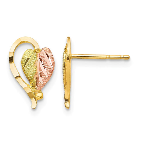 10k and 12k Tri-color Black Hills Gold Heart Leaf Post Earrings