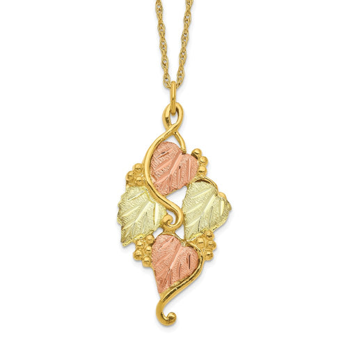 10k and 12k Tri-color Black Hills Gold Grapes and Leaves 14k Gold-filled Chain 18 inch Necklace