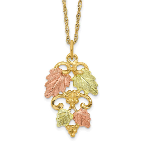 10k and 12k Tri-color Black Hills Gold Grapes and Leaves 14k Gold-filled Chain 18 inch Necklace