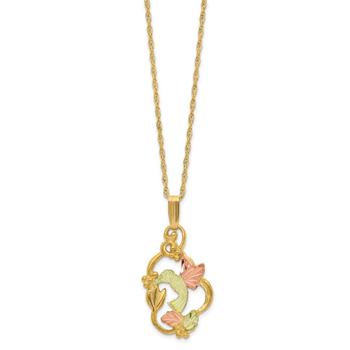 10k and 12k Tri-color Black Hills Gold Hummingbird with Flower and Leaves 14k Gold-filled Chain 18 inch Necklace