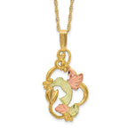 10k and 12k Tri-color Black Hills Gold Hummingbird with Flower and Leaves 14k Gold-filled Chain 18 inch Necklace