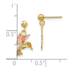 10k and 12k Tri-color Black Hills Gold Hummingbird Dangle Post Earrings