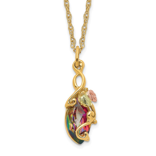 10k and 12k Tri-color Black Hills Gold Marquise Mystic Fire Topaz 14k Gold-filled Chain 18 inch Necklace