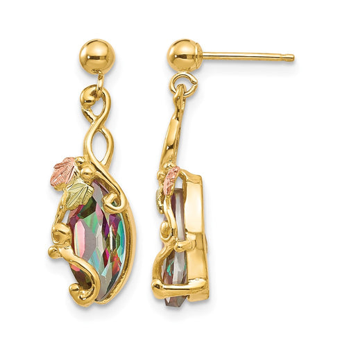10k and 12k Tri-color Black Hills Gold Marquise Mystic Fire Topaz and Leaves Post Dangle Earrings
