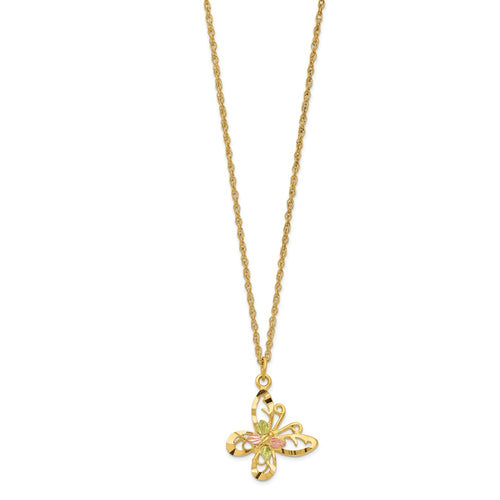 10k and 12k Tri-color Black Hills Gold Butterfly 14k Gold-filled Chain 18 inch Necklace