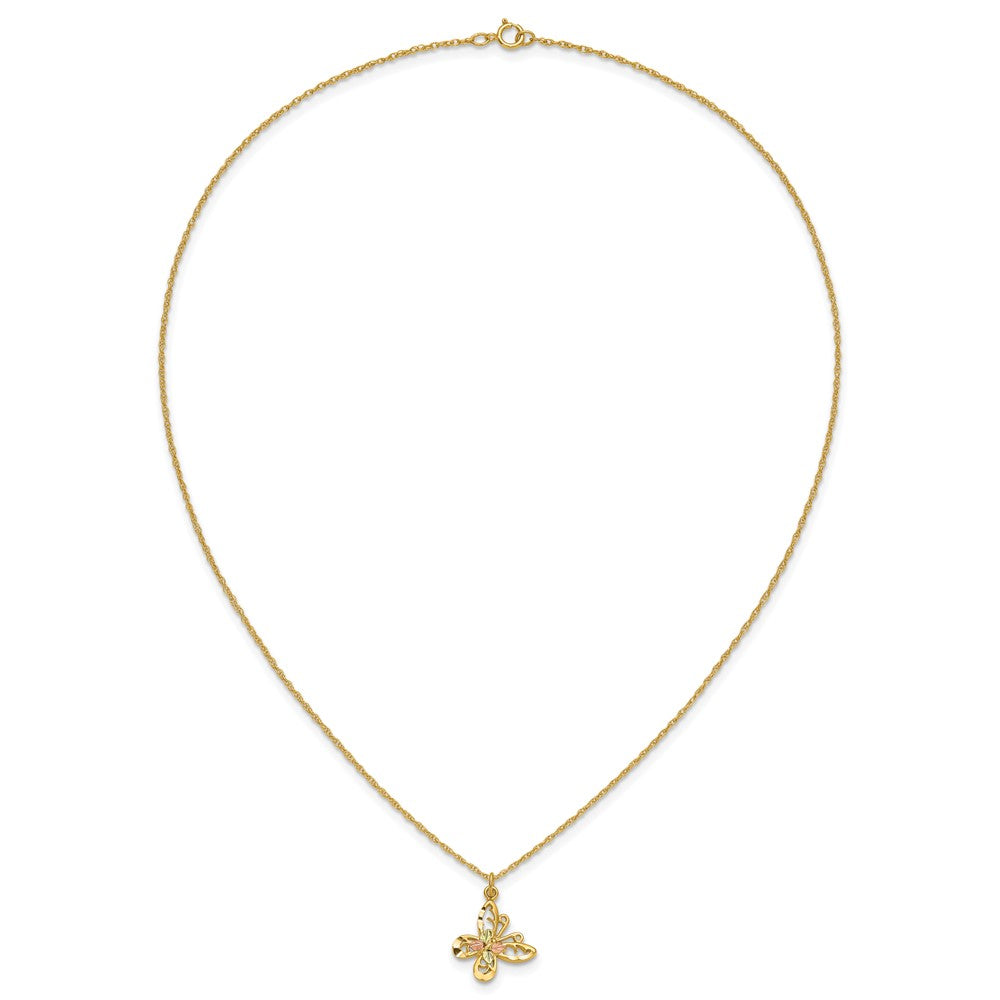 10k and 12k Tri-color Black Hills Gold Butterfly 14k Gold-filled Chain 18 inch Necklace