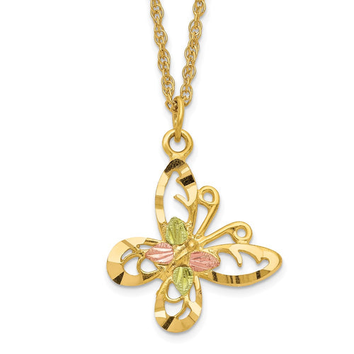 10k and 12k Tri-color Black Hills Gold Butterfly 14k Gold-filled Chain 18 inch Necklace