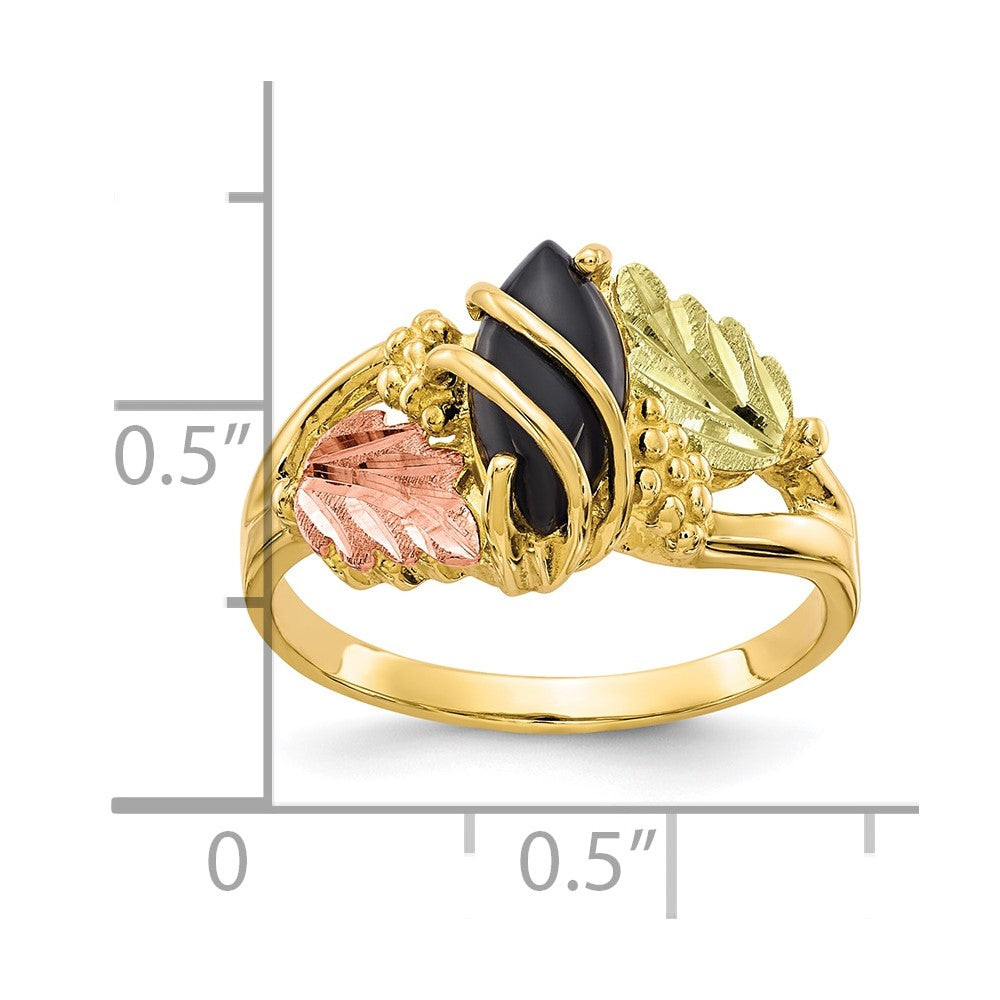 10k and 12k Tri-color Black Hills Gold Marquise Onyx Ring