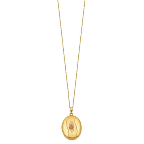 10k and 12k Tri-color Black Hills Gold 32mm Rose Oval Locket 14k Gold-filled Chain 18 inch Necklace
