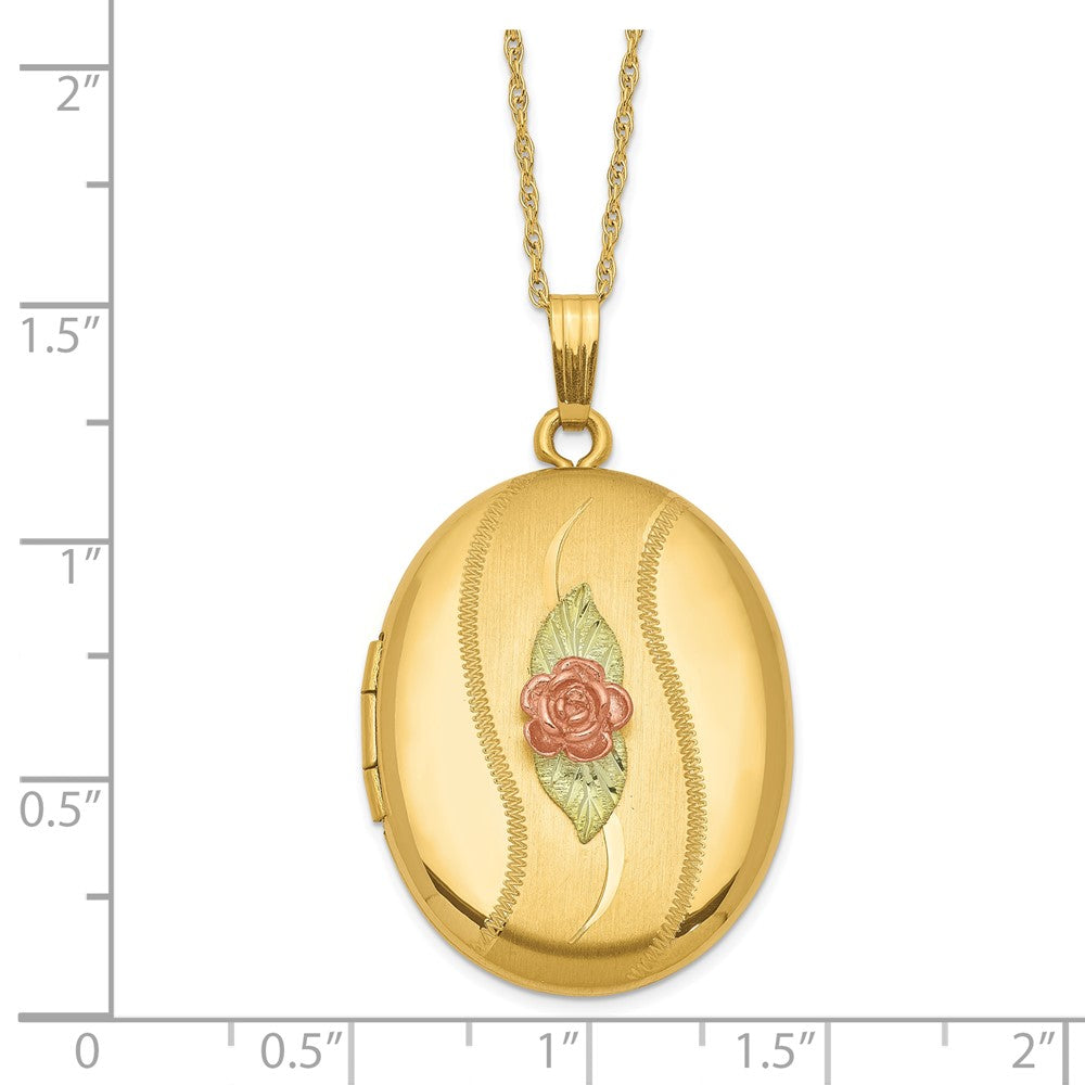 10k and 12k Tri-color Black Hills Gold 32mm Rose Oval Locket 14k Gold-filled Chain 18 inch Necklace