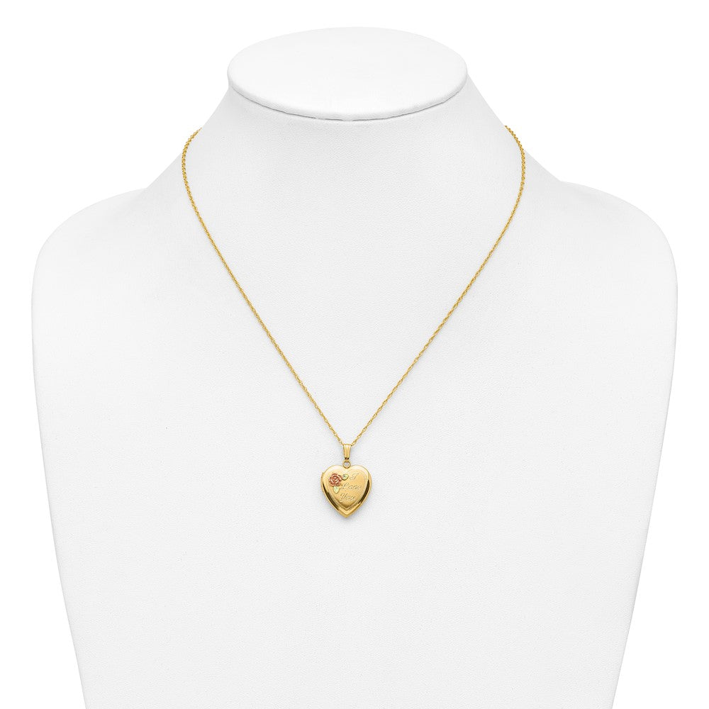 10k and 12k Tri-color Black Hills Gold 18mm I LOVE YOU with Rose Heart Locket 14k Gold-filled Chain 18 inch Necklace