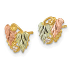 10k and 12k Tri-color Black Hills Gold Leaves 1/20 carat Diamond Post Earrings