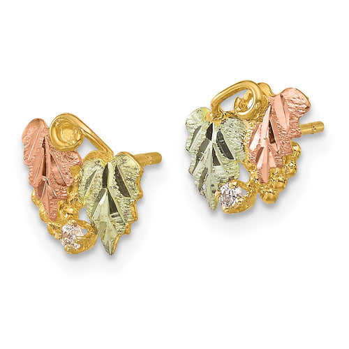 10k and 12k Tri-color Black Hills Gold Leaves 1/20 carat Diamond Post Earrings
