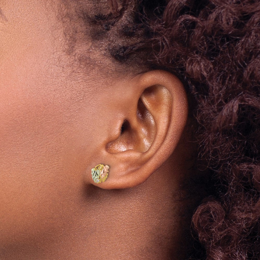 10k and 12k Tri-color Black Hills Gold Leaves 1/20 carat Diamond Post Earrings